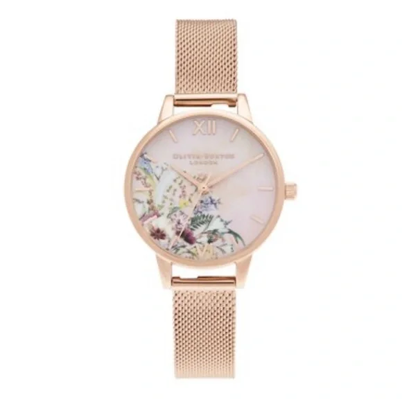 OLIVIA BURTON Ladies' Enchanted Garden Rose Mesh Bracelet Watch OB16EG157 - Picture 1 of 9